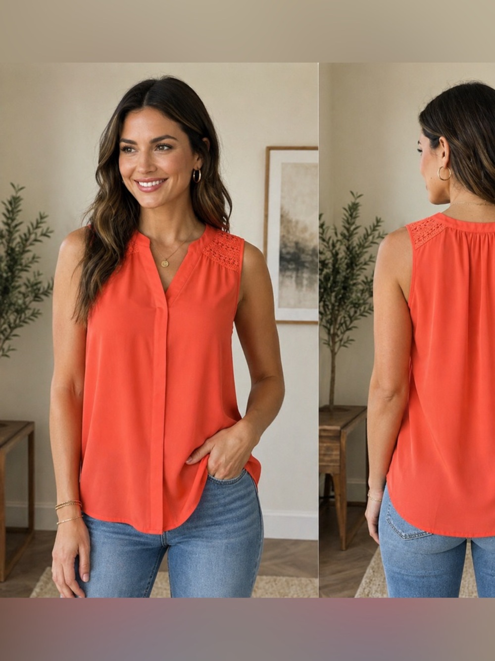 Zac & Rachel NWT button-front v-neck coral sleeveless blouse - never worn‎ XL